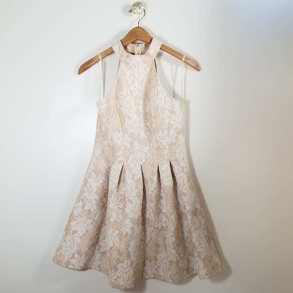 Mystic | Halter top Lace leaf print Skater dress SMALL